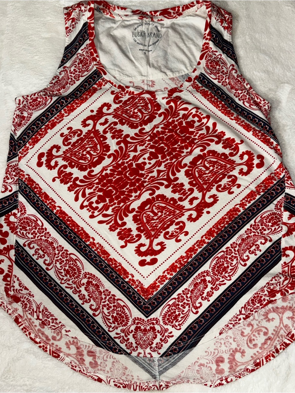 Lucky Brand Red and White Paisley Tank Top